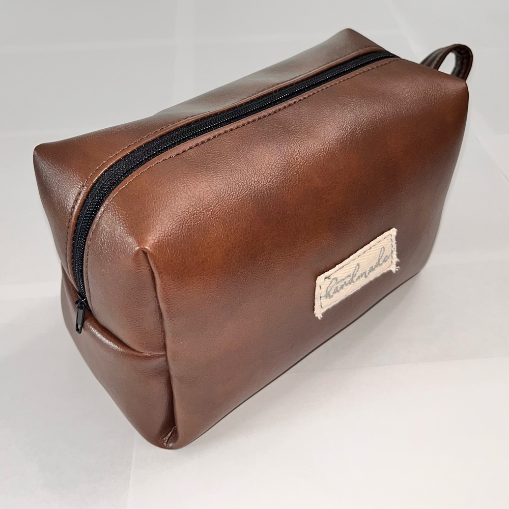 Fossil Brown Leather Handmade Toiletry Bag